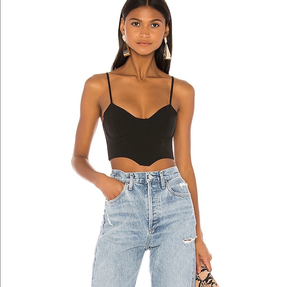 NBD Black Scalloped Bustier Crop Top with Spaghetti Straps